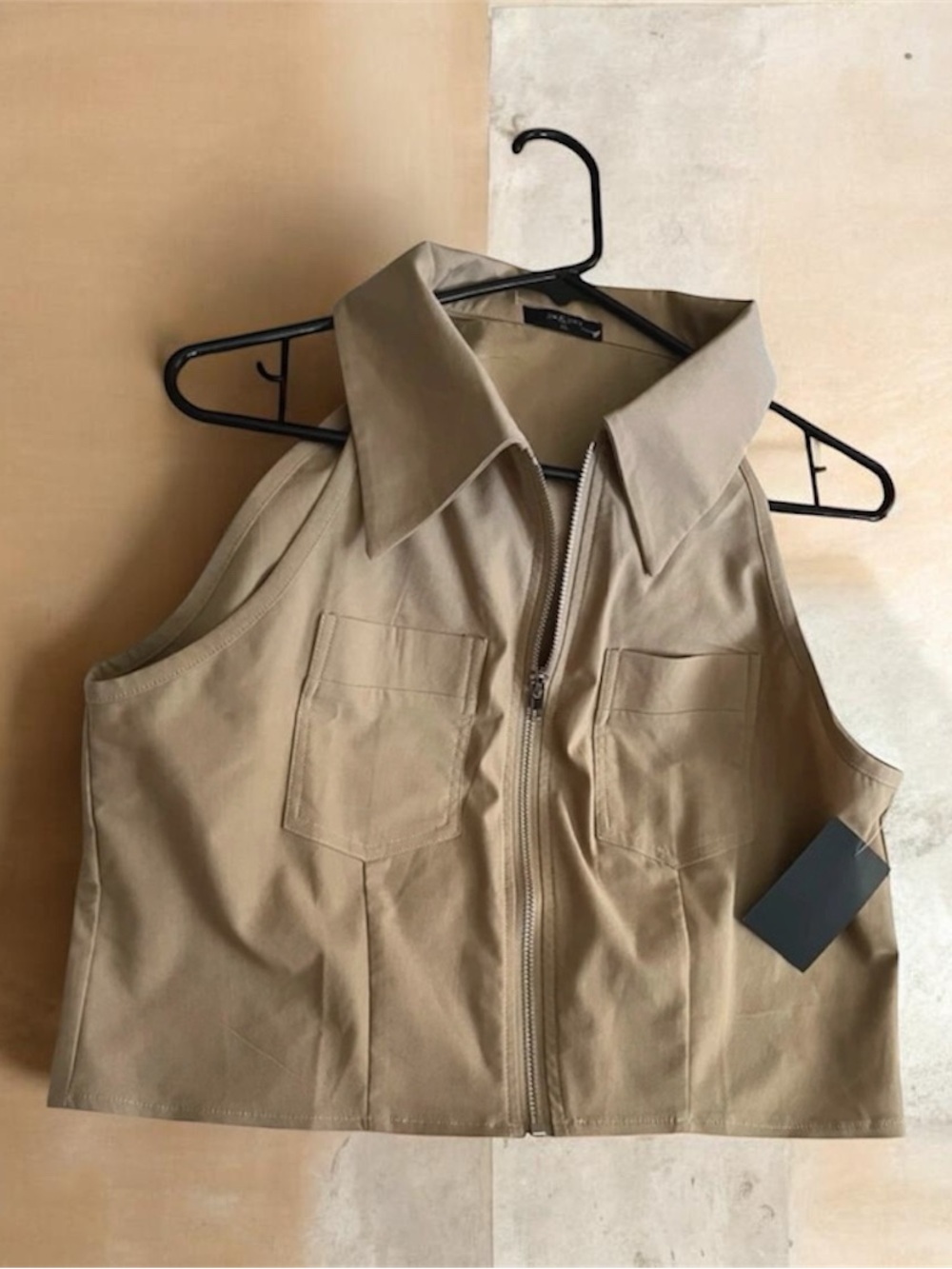 Women Tan Sleeveless Zip-Front Vest